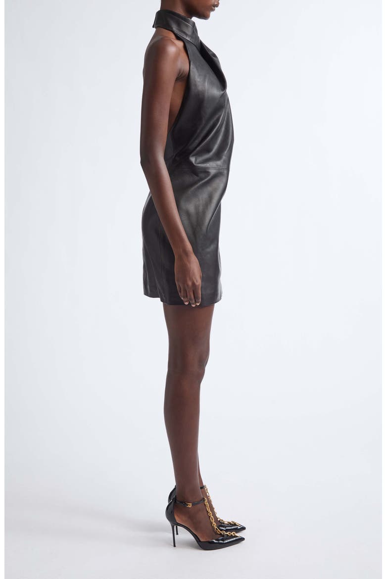 Halterneck Leather Minidress, Alternate, color, 0PA BLACK