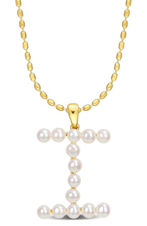3.5-4mm Freshwater Cultured Pearl Initial Pendant Necklace