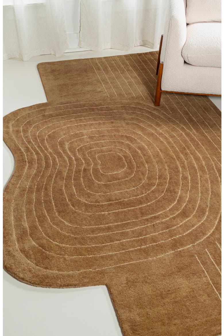 Retro Bohemian Abstract Striped Handwoven Wool Area Rug, Alternate, color, Light Brown/Beige