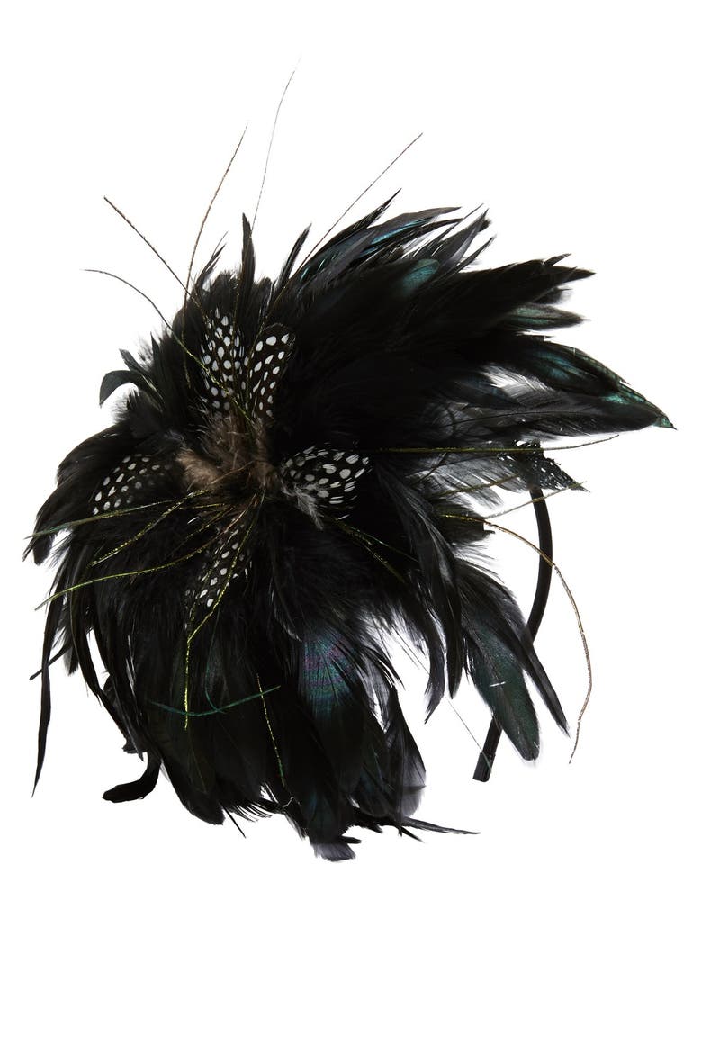 'Night Owl' Feather Fascinator, Main, color, BLACK