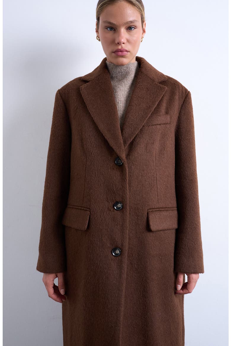 Single Breasted Longline Coat, Alternate, color, BROWN
