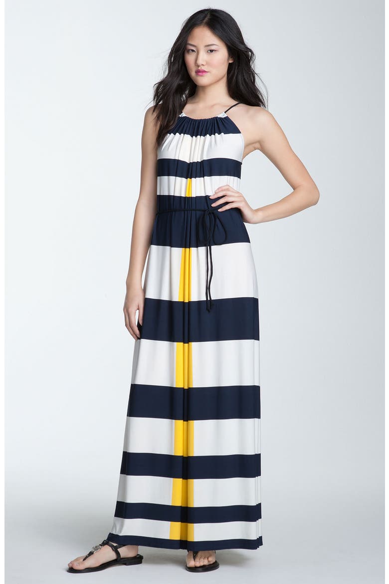 Nautical Stripe Maxi Dress, Main, color, NAVY/ YELLOW