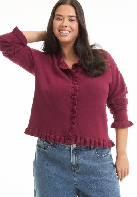 Ruffle Hem Buttoned Sweater (Plus Available)