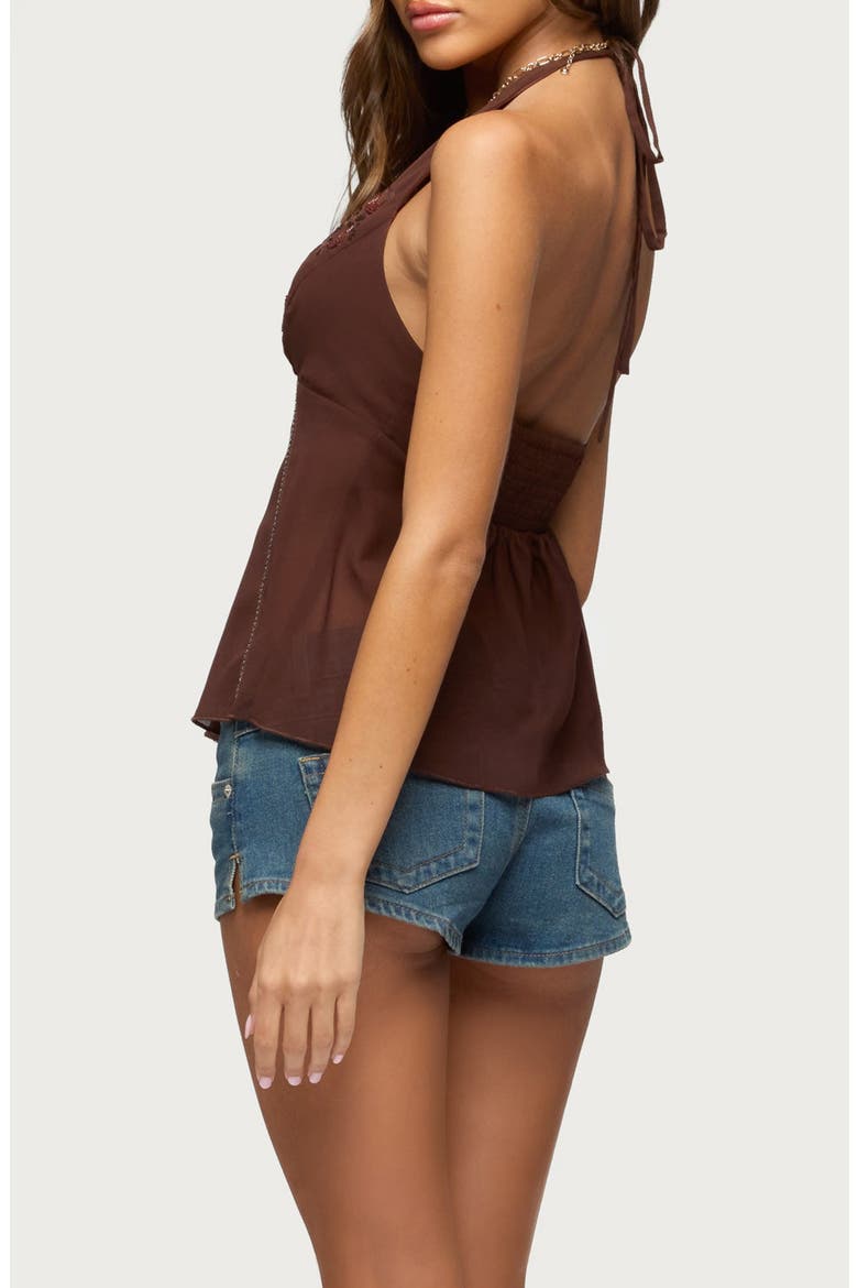 Beaded Sequin Halter Chiffon Top, Alternate, color, BROWN