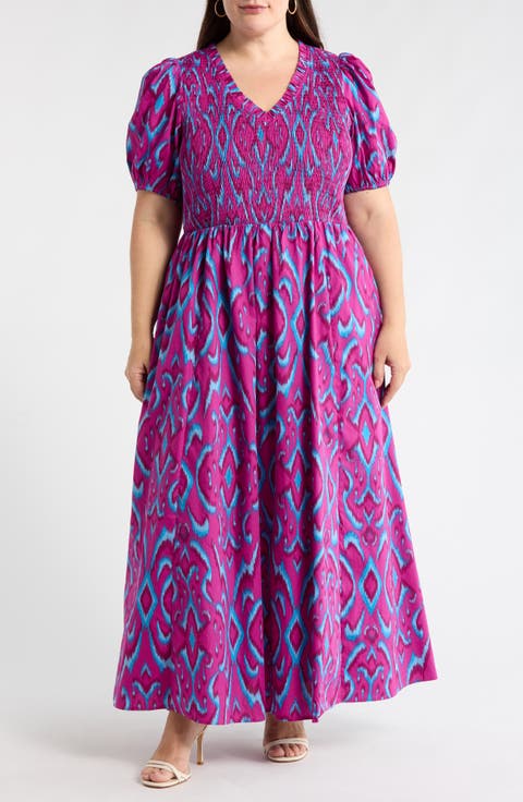 Ivani Abstract Brenty Smocked Maxi Dress (Plus)