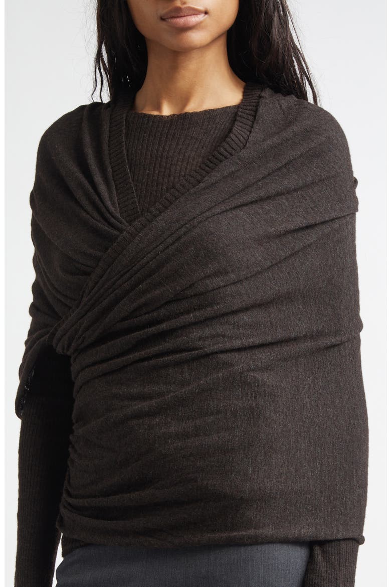 Elio Semisheer Baby Alpaca & Extrafine Wool Blend Rib Crossover Sweater, Alternate, color, BROWN