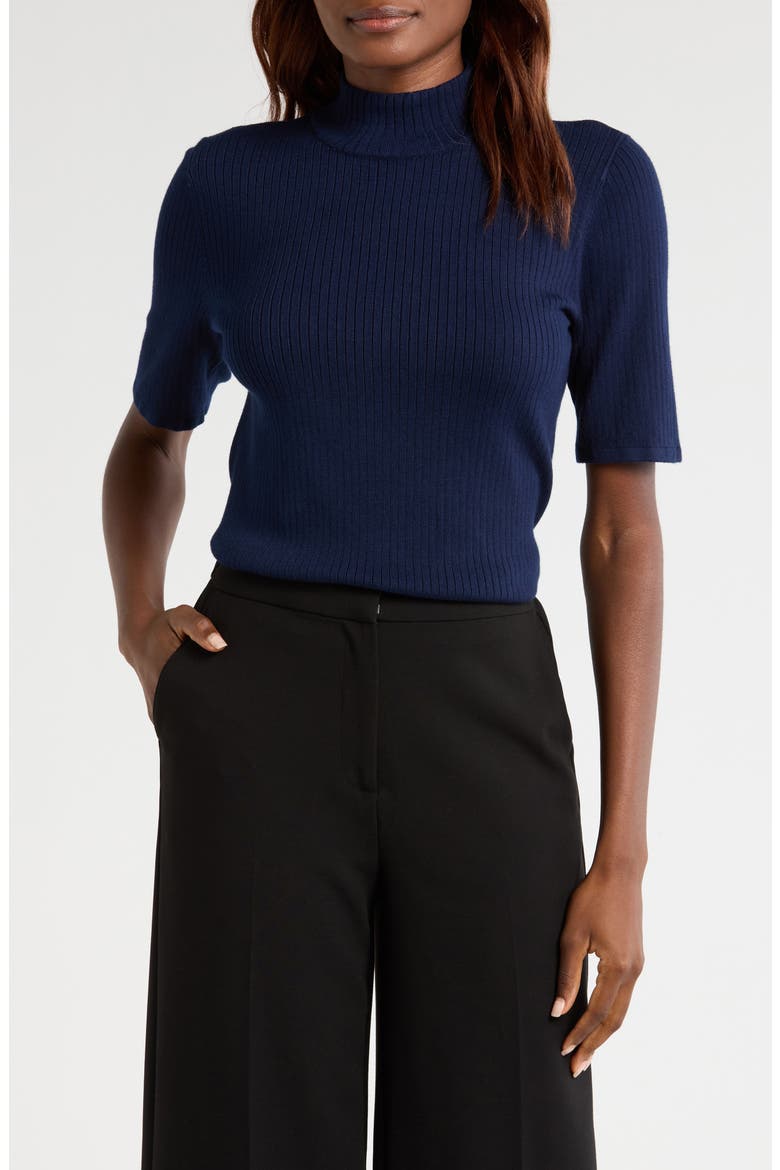 Short Sleeve Mock Neck Rib Sweater, Main, color, CLASSIC NAVY