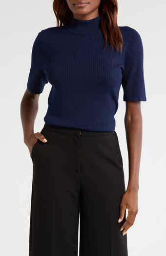 Halogen® Short Sleeve Mock Neck Rib Sweater