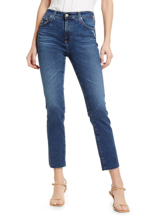 Mari Raw Hem High Waist Crop Straight Leg Jeans