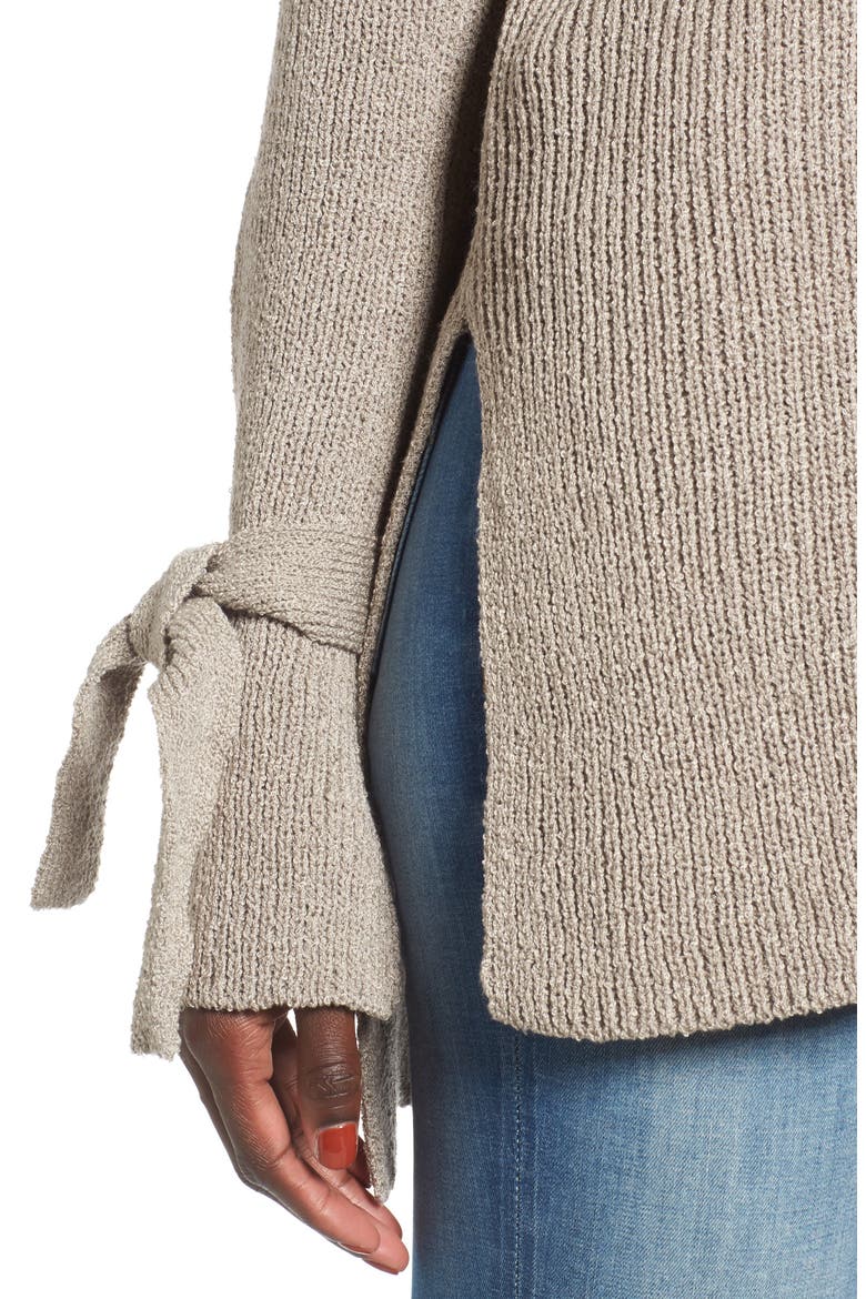 Tie Sleeve Sweater, Alternate, color, TAUPE GREY