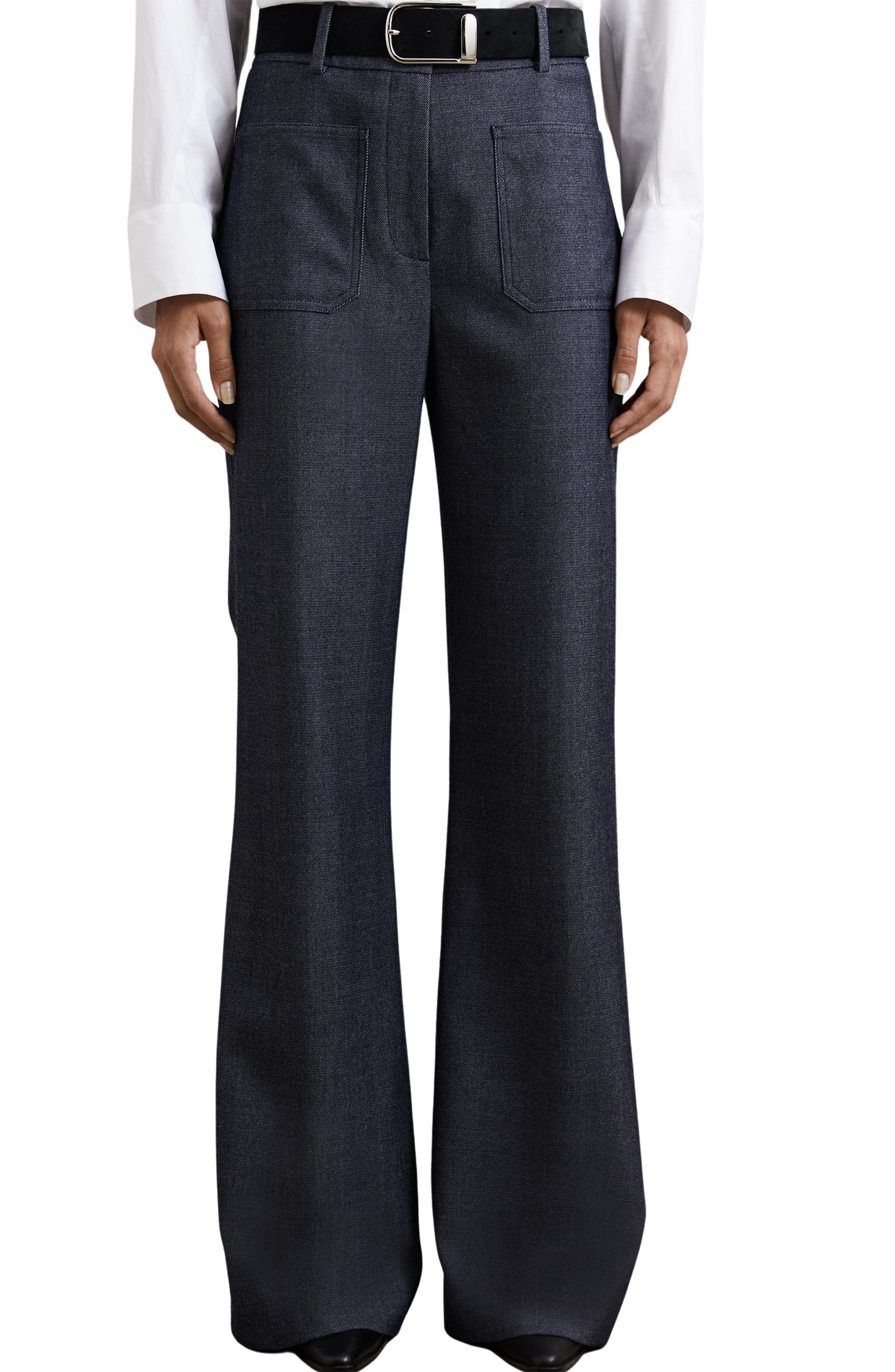 Reiss Uma Wool Blend Patch Pocket Flare Leg Pants