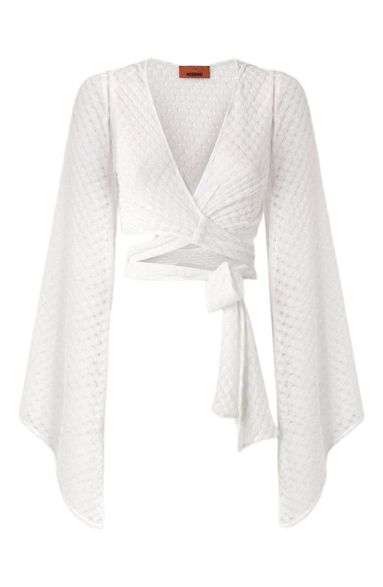 Missoni Wrap Top In Lamé Viscose With Raschel Workmanship, Alternate, color, White