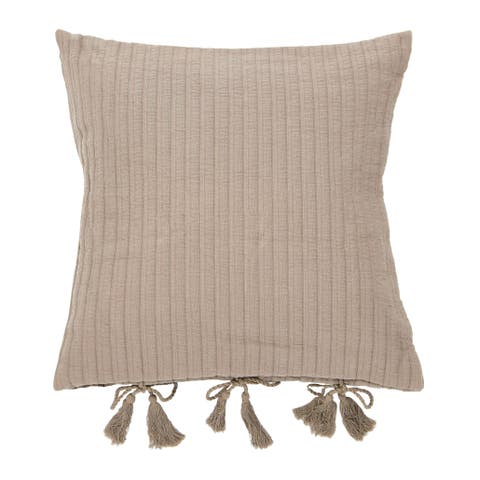 Woven Cotton Pillow with Tassel Ties