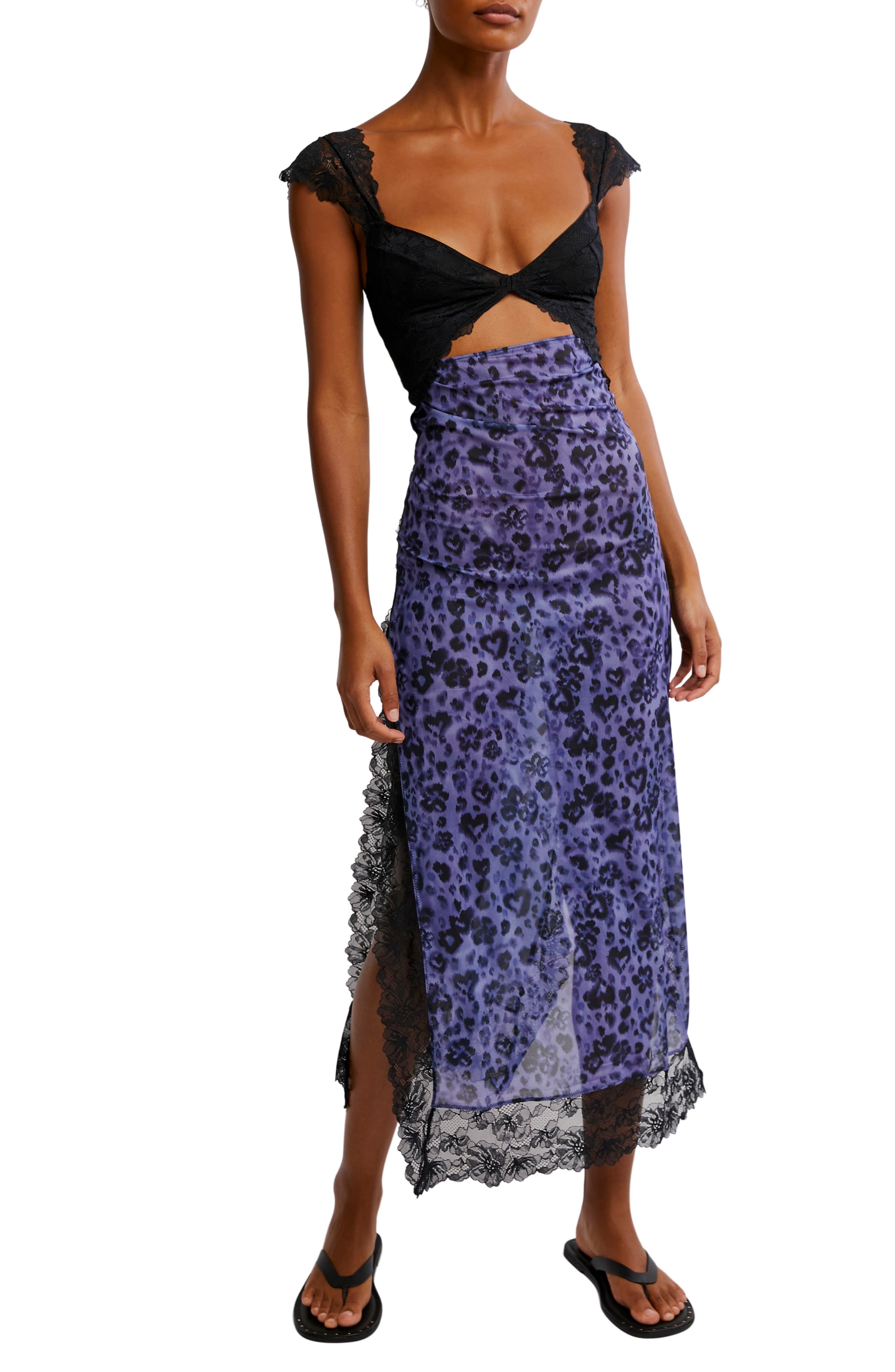 Free People Suddenly Fine Floral Print Cutout Lace Trim Nightgown