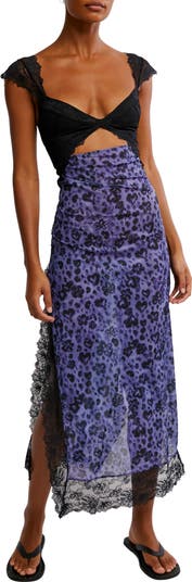 Suddenly Fine Floral Print Cutout Lace Trim Nightgown
