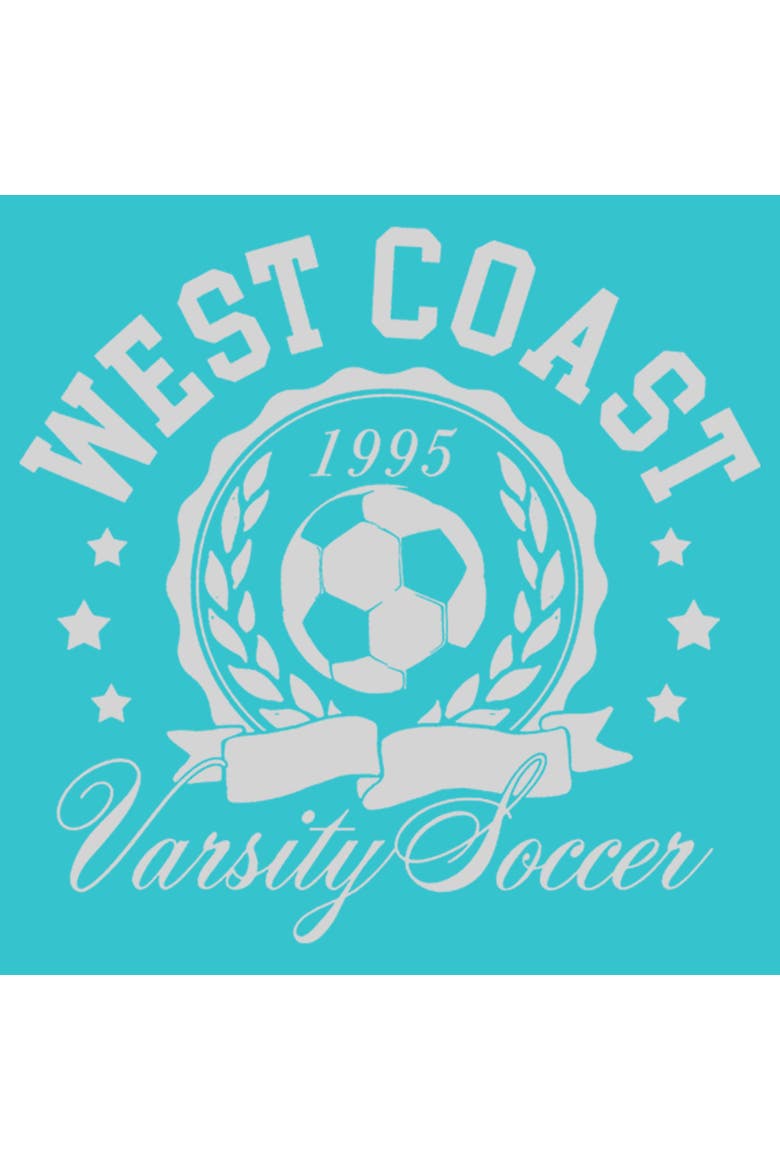 Girl's Lost Gods West Coast Varsity Soccer  Graphic T-Shirt, Alternate, color, Tahiti Blue