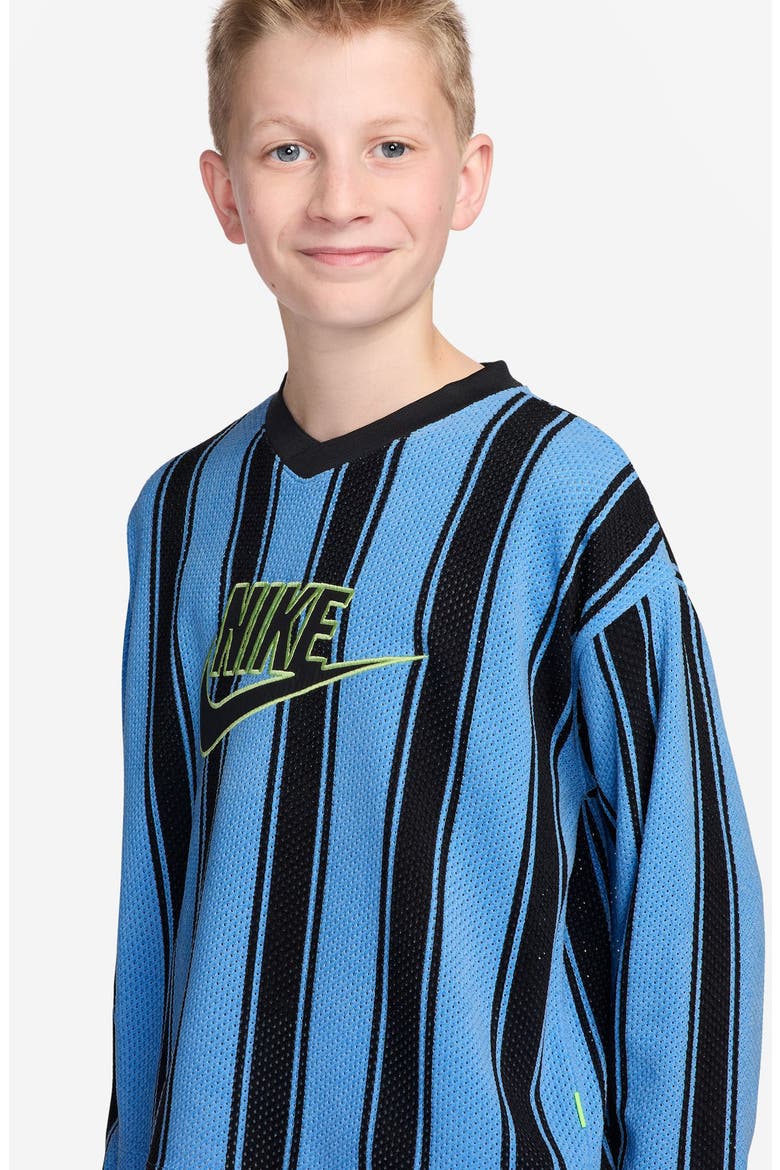 Kids' Sportswear Stripe Long Sleeve Mesh Jersey, Alternate, color, UNIVERSITY BLUE/ BLACK/ BLACK