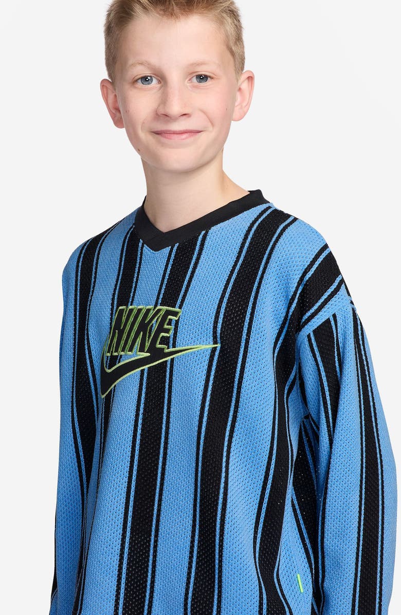 Nike Kids' Sportswear Stripe Long Sleeve Mesh Jersey, Alternate, color, University Blue/ Black/ Black