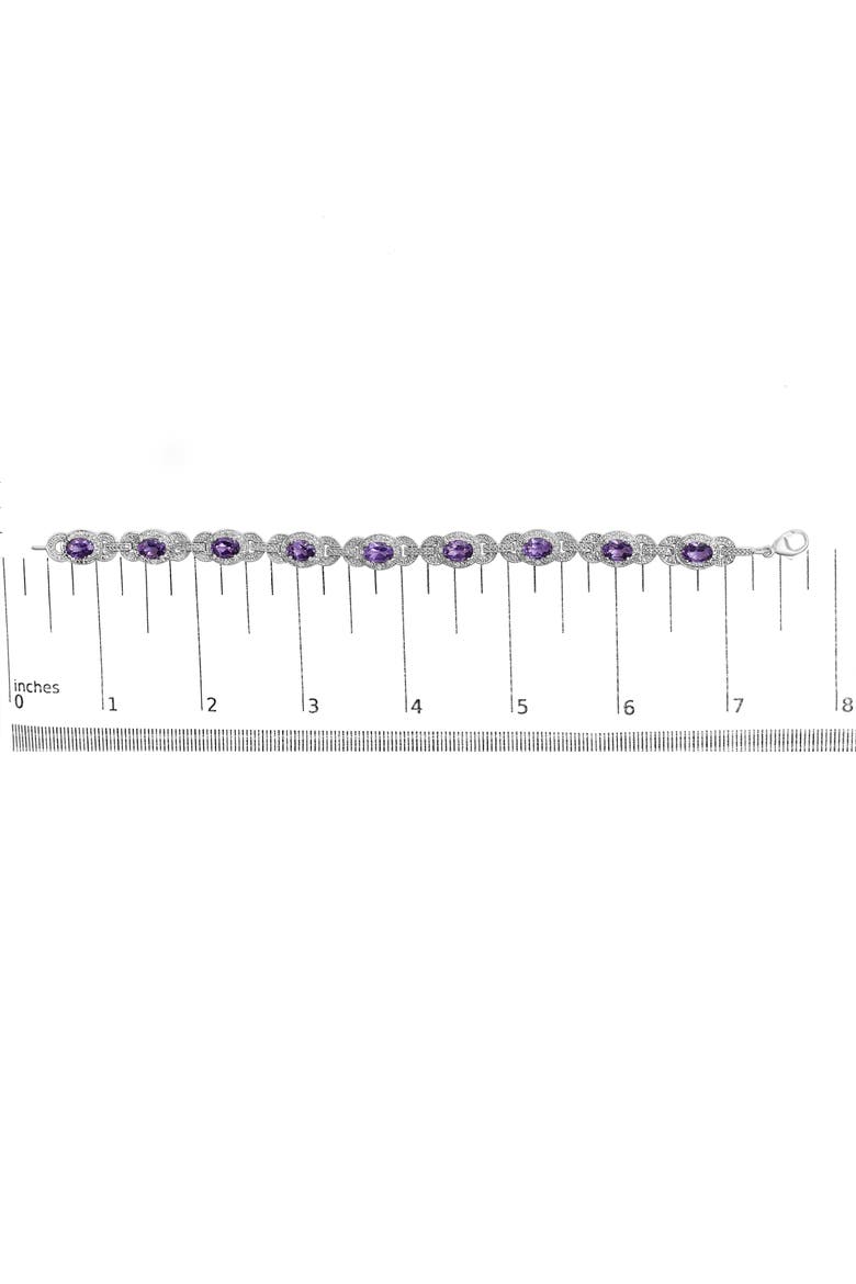 Sterling Silver Oval Purple Amethyst and Diamond Interlocking Halo Link Bracelet, Alternate, color, White