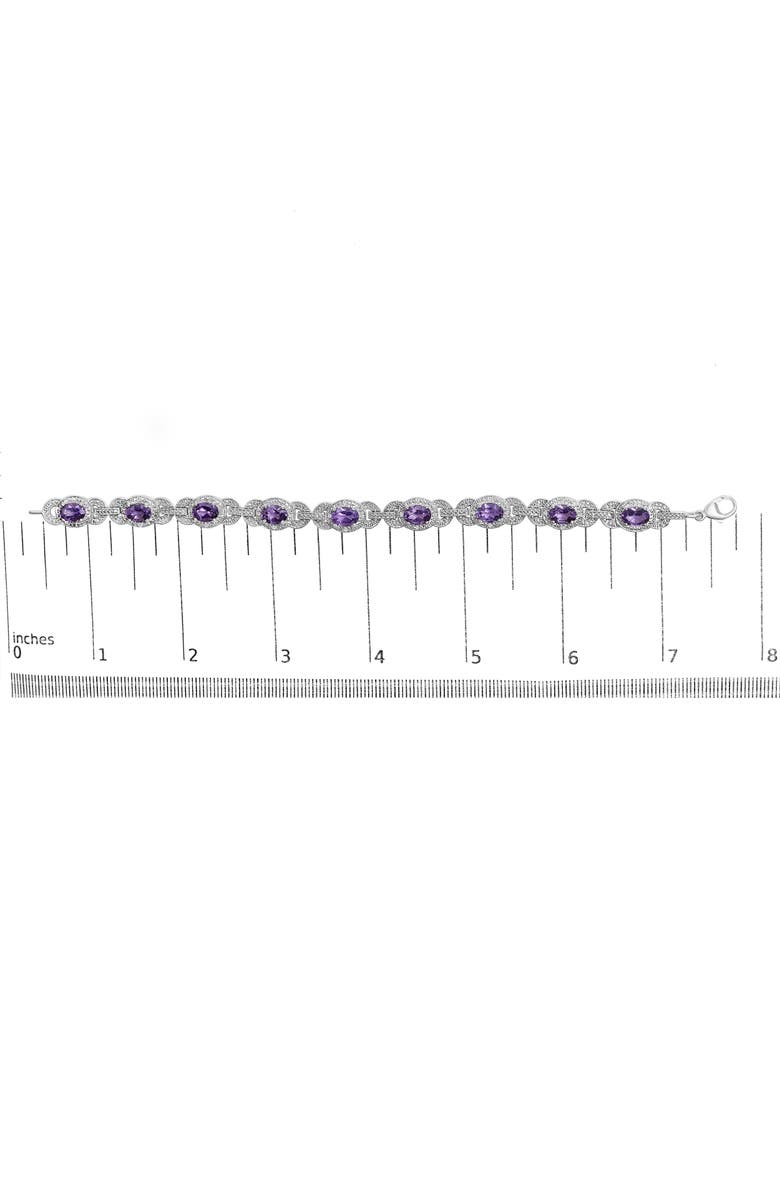 Haus of Brilliance Sterling Silver Oval Purple Amethyst and Diamond Interlocking Halo Link Bracelet, Alternate, color, White