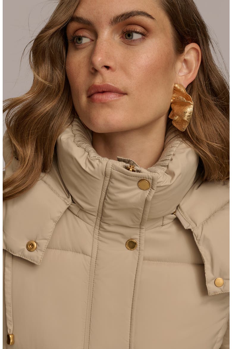 Hooded Ribbed Trim Puffer Jacket, Alternate, color, DARK TAUPE