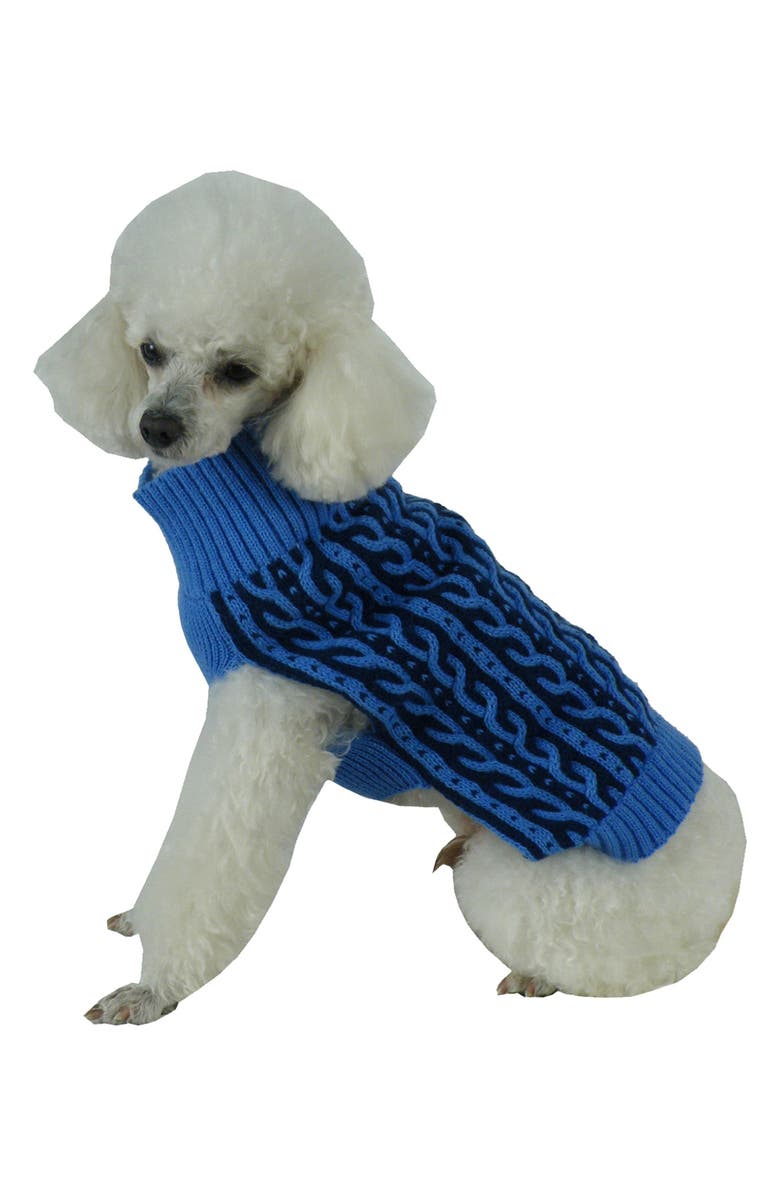 PET LIFE Harmonious Dual Weave Sweater - Medium, Alternate, color, Aqua Blue And Dark Blue