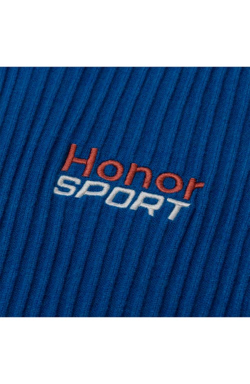 Honor The Gift Mock Neck Long Sleeve Rib Knit Dress In Blue