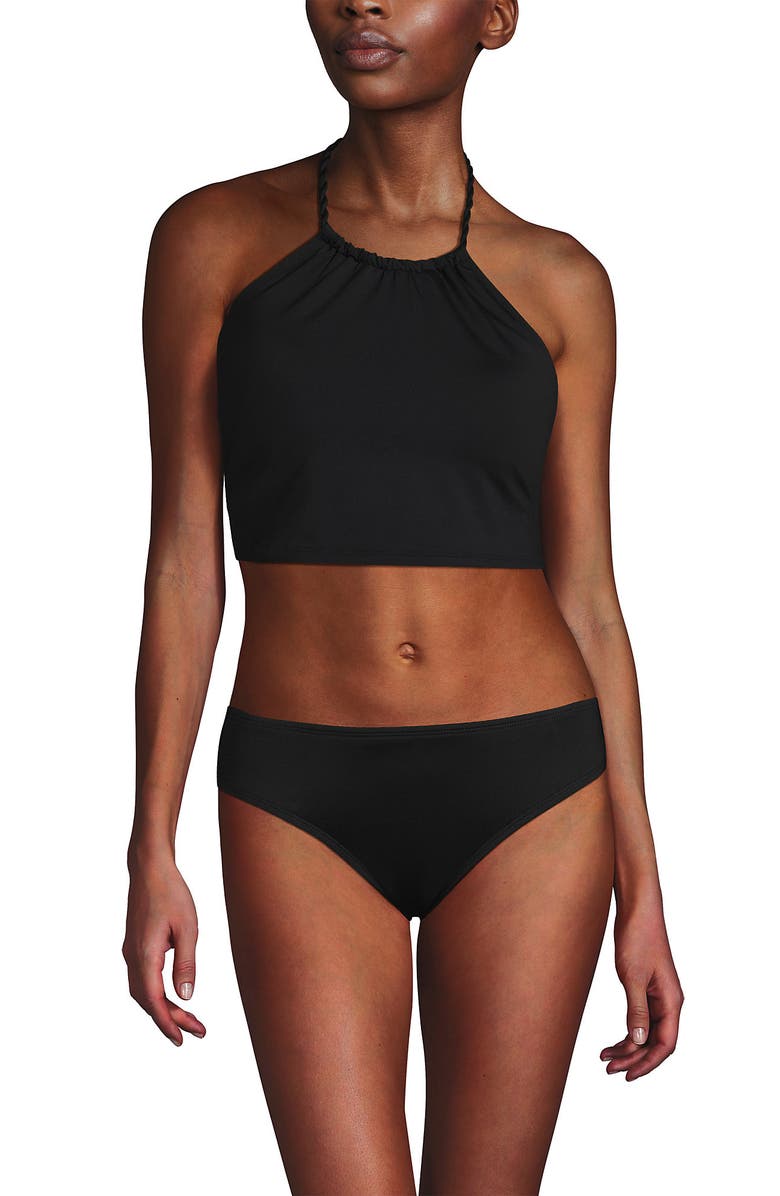 Lands' End High Neck Halter Bikini Top, Alternate, color, Black