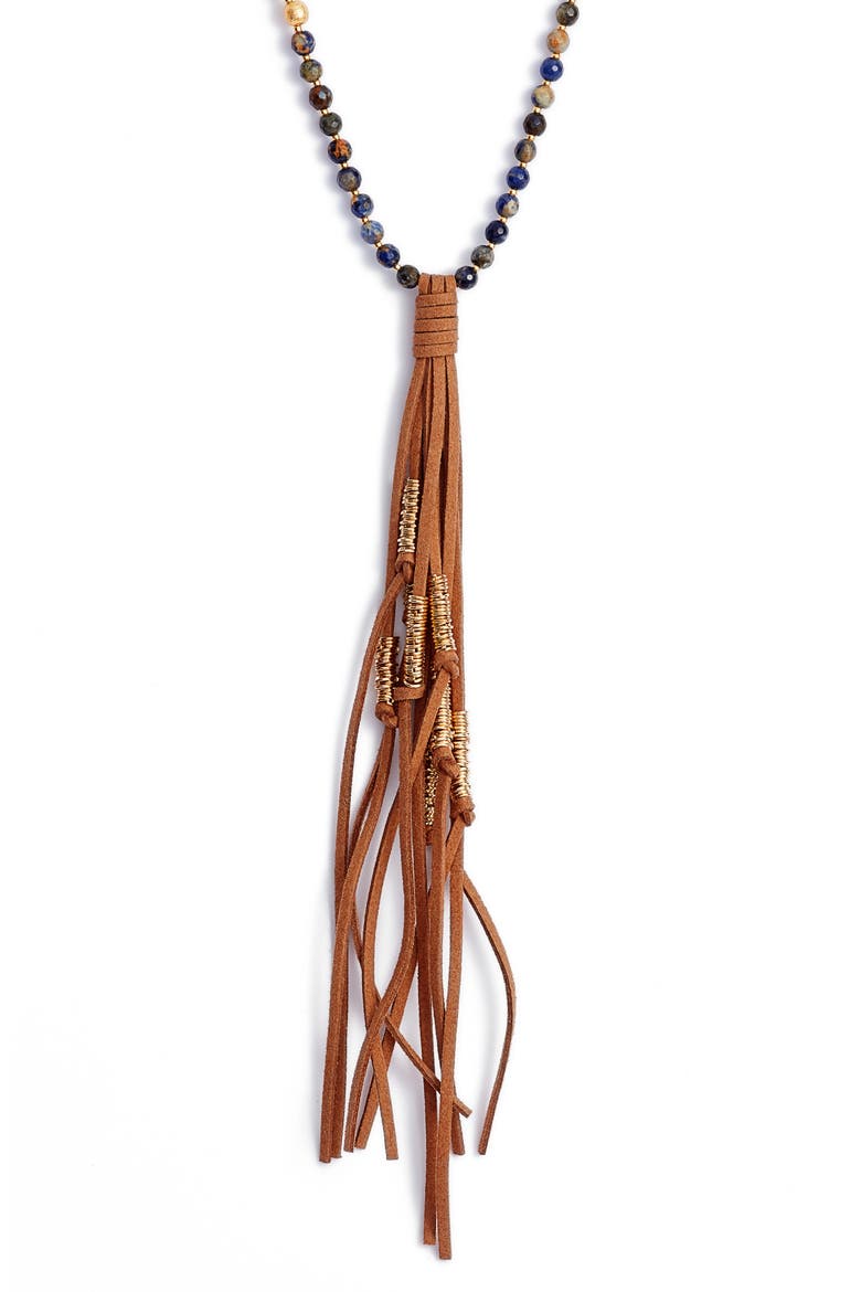 Love's Affect Semiprecious Stone Tassel Necklace, Alternate, color, CAMEL
