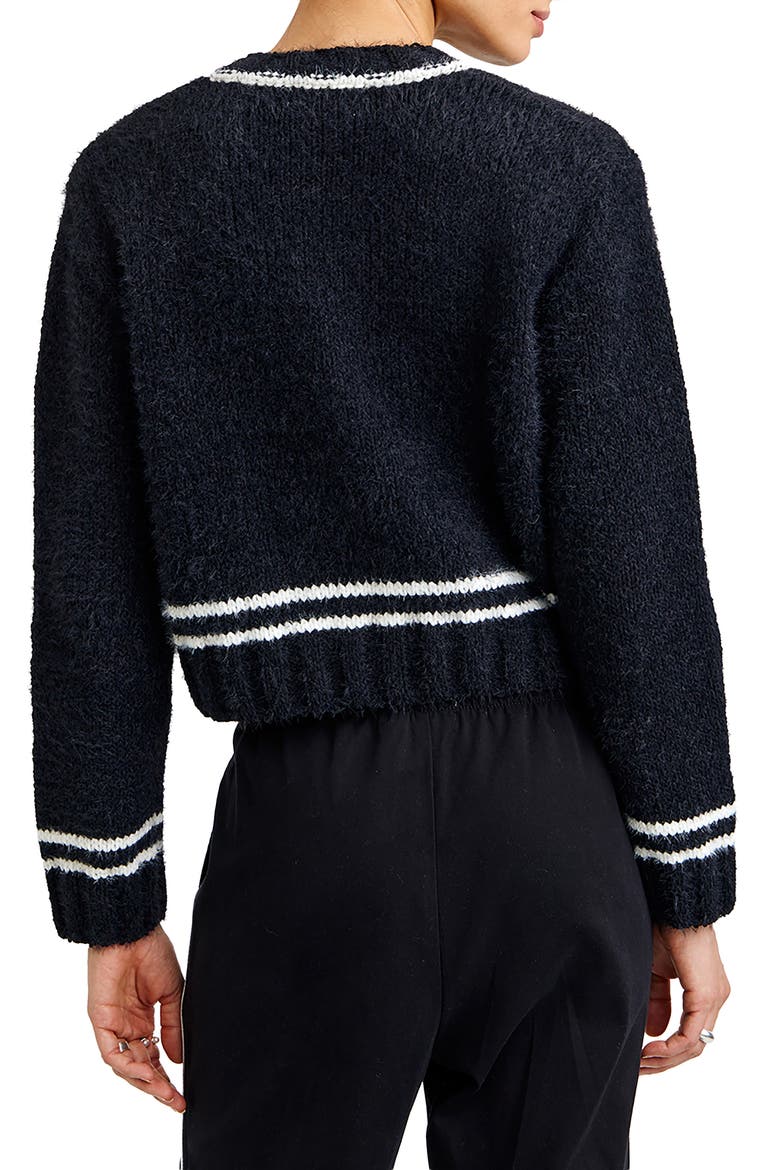 Contrast Stripe Crop Cardigan, Alternate, color, BLACK