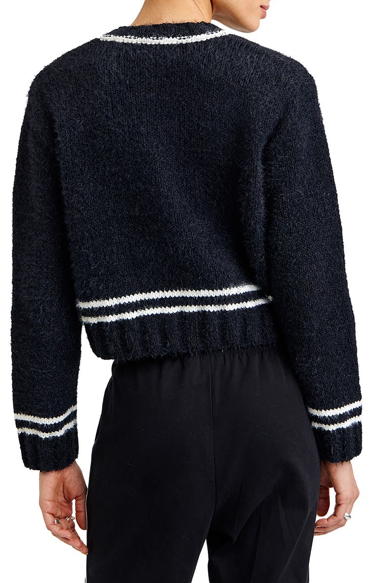 Bella Dahl Contrast Stripe Crop Cardigan, Alternate, color, Black