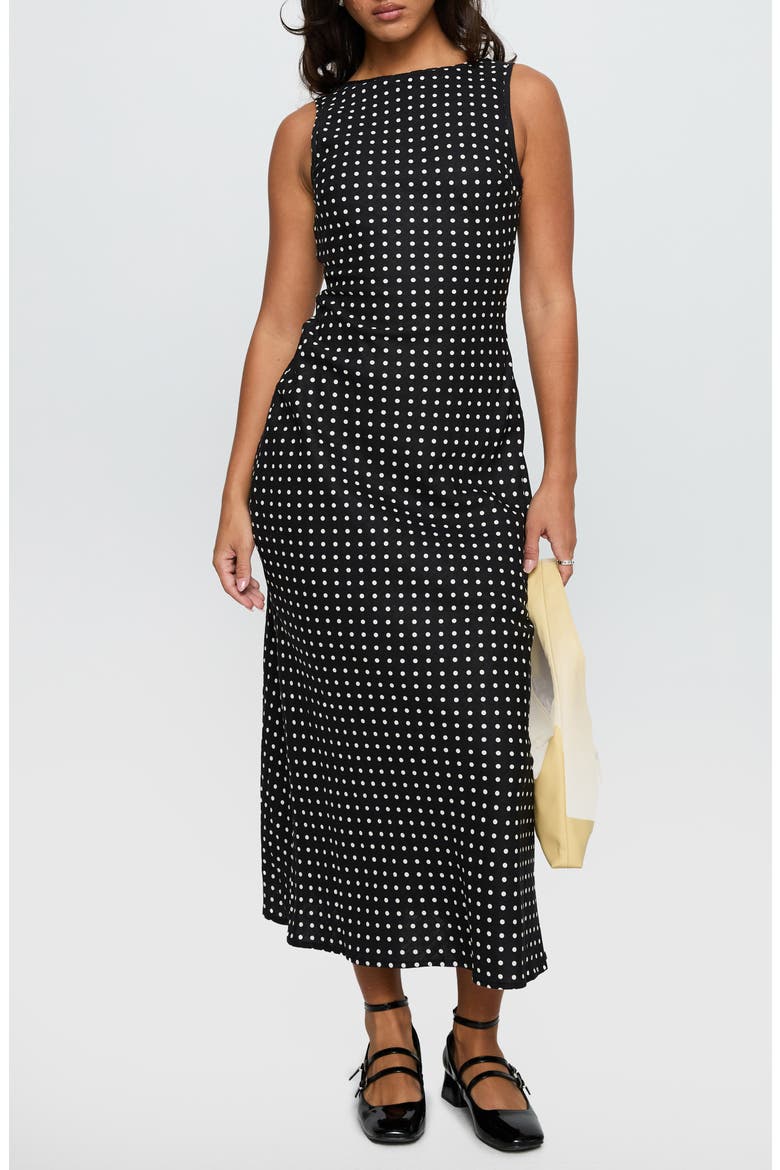 Voyager Polka Dot Linen Blend Dress, Main, color, BLACK POLKA