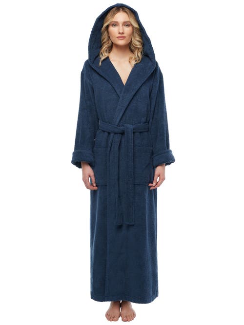 Arus Womens Gots Certified Oganic Cotton Long Hooded Robe In Blue