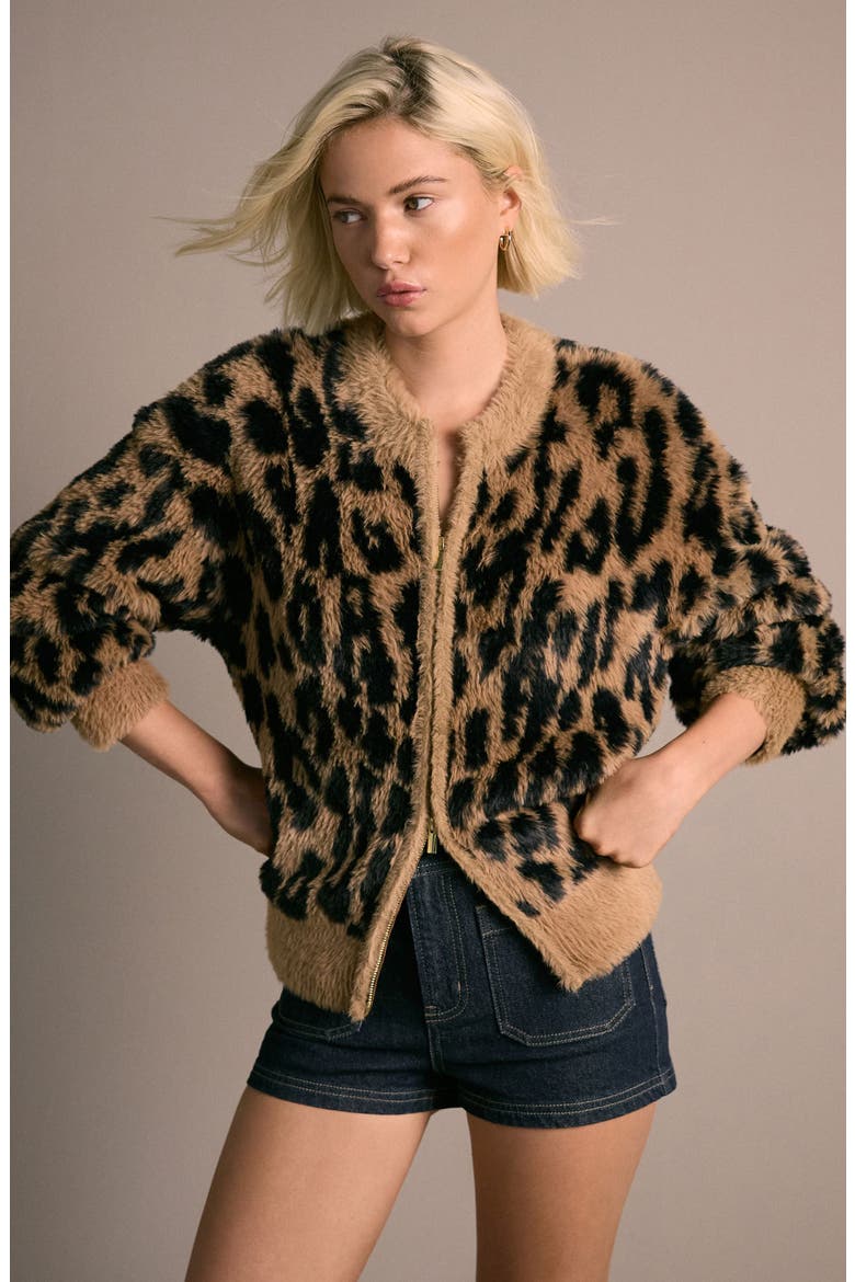 Fluffy Animal Print Cardigan, Alternate, color, ANIMAL