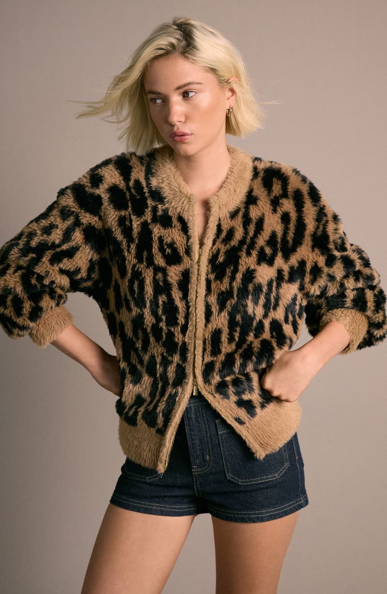 NEXT Fluffy Animal Print Cardigan, Alternate, color, Animal