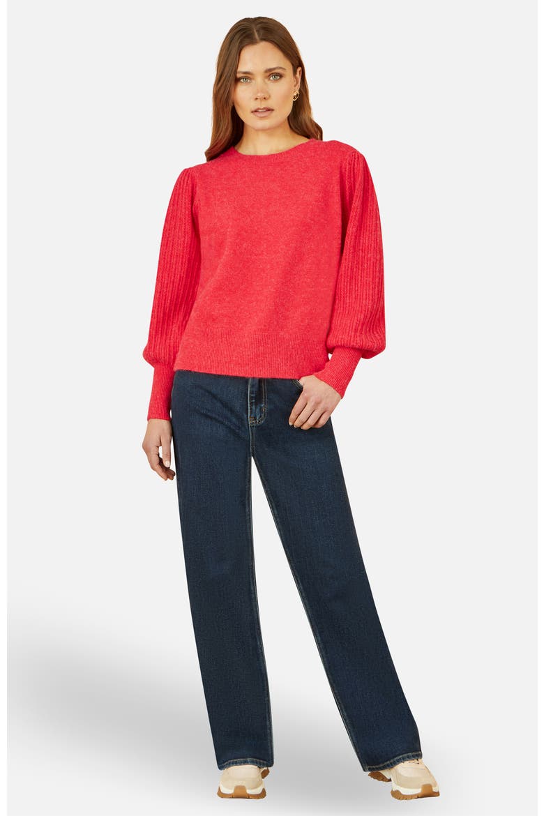Knitted Balloon Sleeve Textured Jumper, Alternate, color, Red
