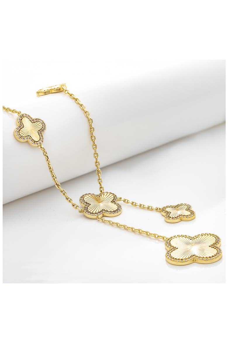 18K Gold Plated Cubic Zirconia Clover Station Y-Necklace, Alternate, color, GOLD/ CUBIC ZIRCONIA
