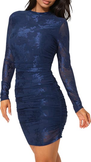 Long Sleeve Jacquard Mesh Body-Con Dress