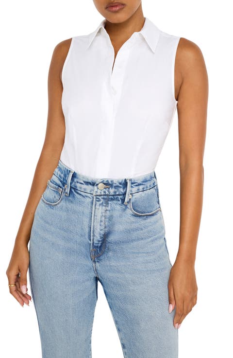 Cotton Poplin Sleeveless Bodysuit (Regular & Plus)