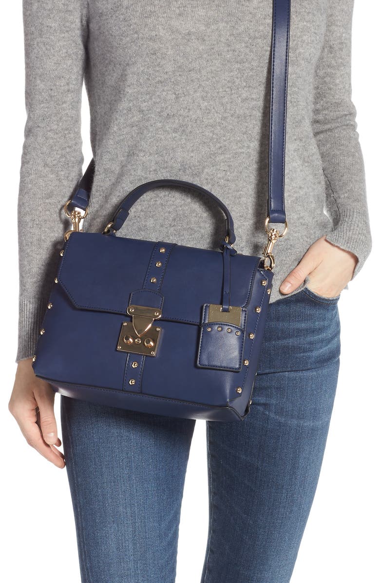 Cesca Studded Faux Leather Box Crossbody Bag, Alternate, color,