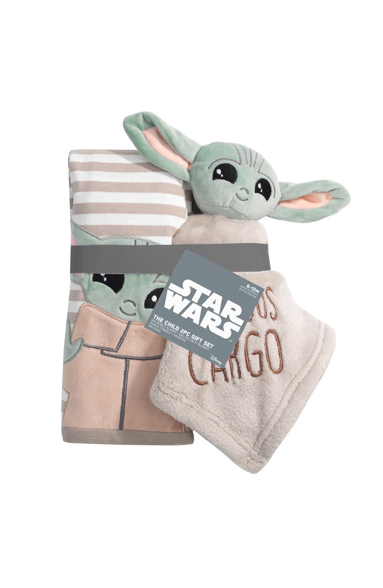Lambs & Ivy Star Wars Mandalorian Baby Yoda Wearable Blanket/Lovey Gift Set 2pc, Alternate, color, Taupe