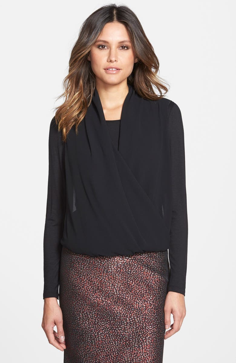 Lafayette 148 New York Drape Overlay Jersey Top, Main, color, 