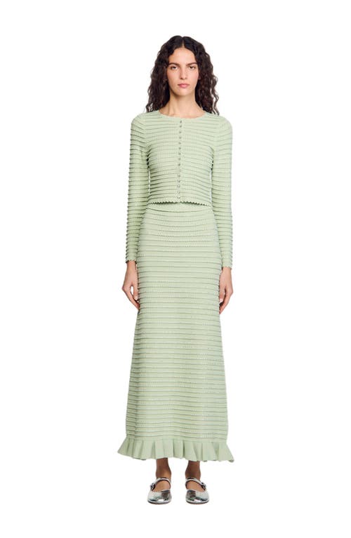 Sandro Crystal-embellished Cardigan In Almond Green