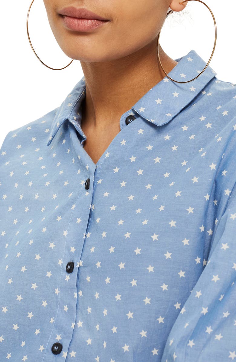 Topshop Star Print Chambray Shirt, Alternate, color, Blue Multi