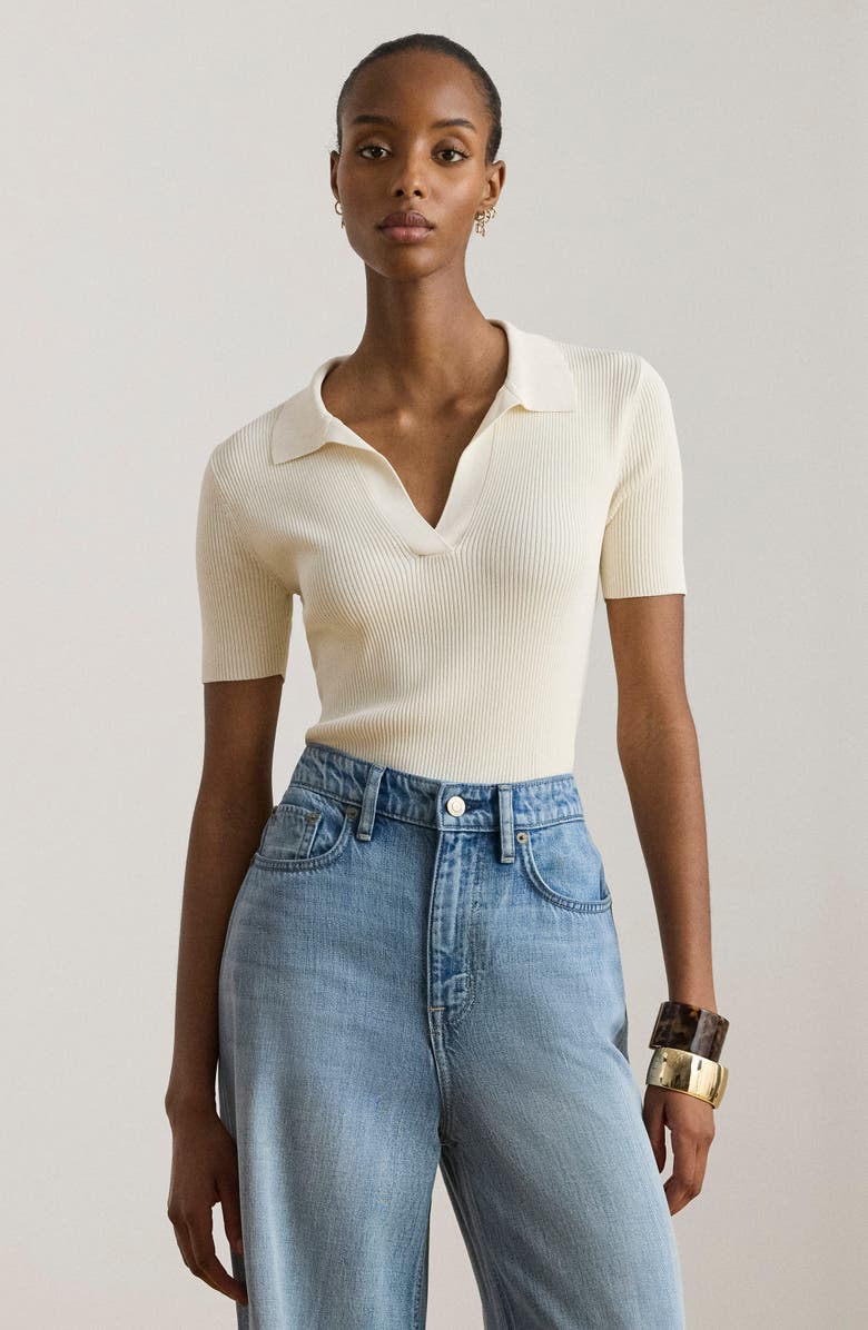 Lauren Ralph Lauren Rib Knit Polo Sweater, Alternate, color, Mascarpone Cream