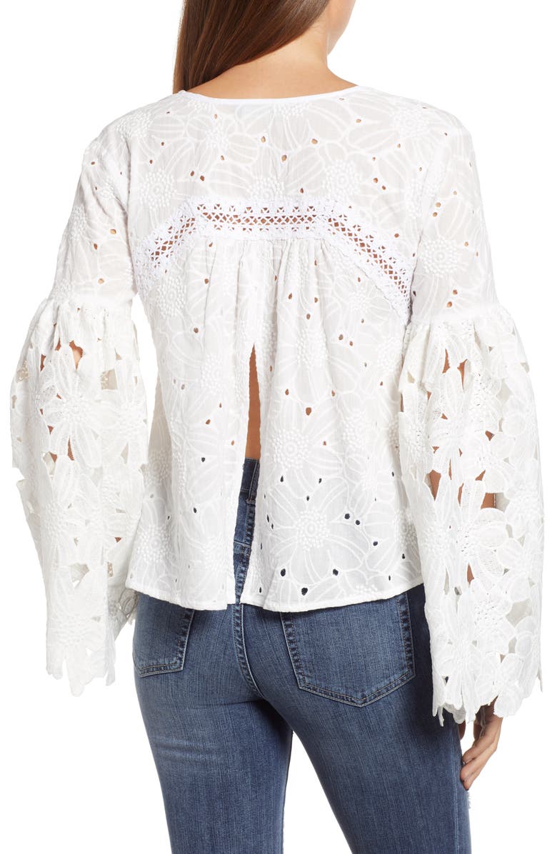 KAS New York Murielle Bell Sleeve Eyelet Blouse, Alternate, color, 