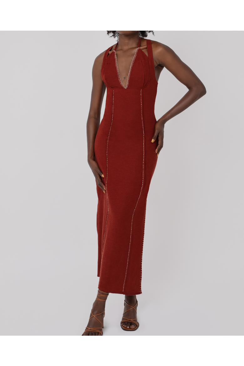 Kavya Halter Midi Dress, Alternate, color, Rust