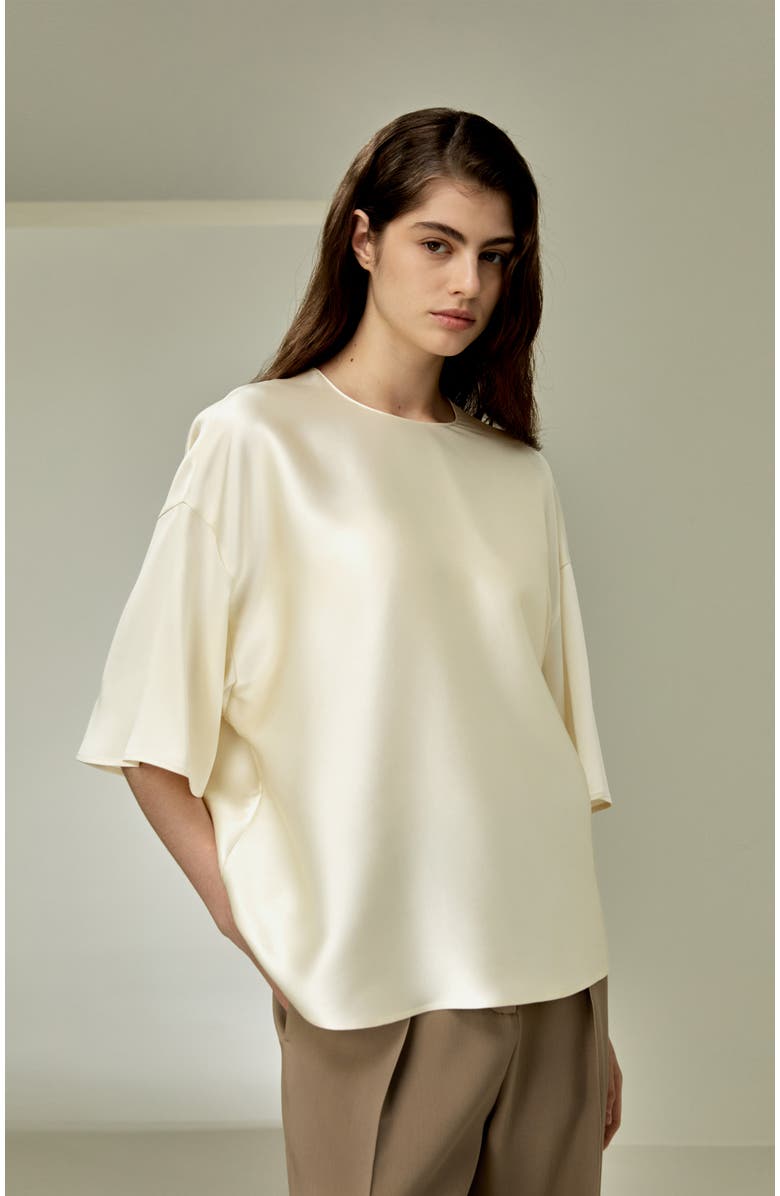 Lilysilk Relaxed Silk Crewneck Blouse, Alternate, color, Lily White