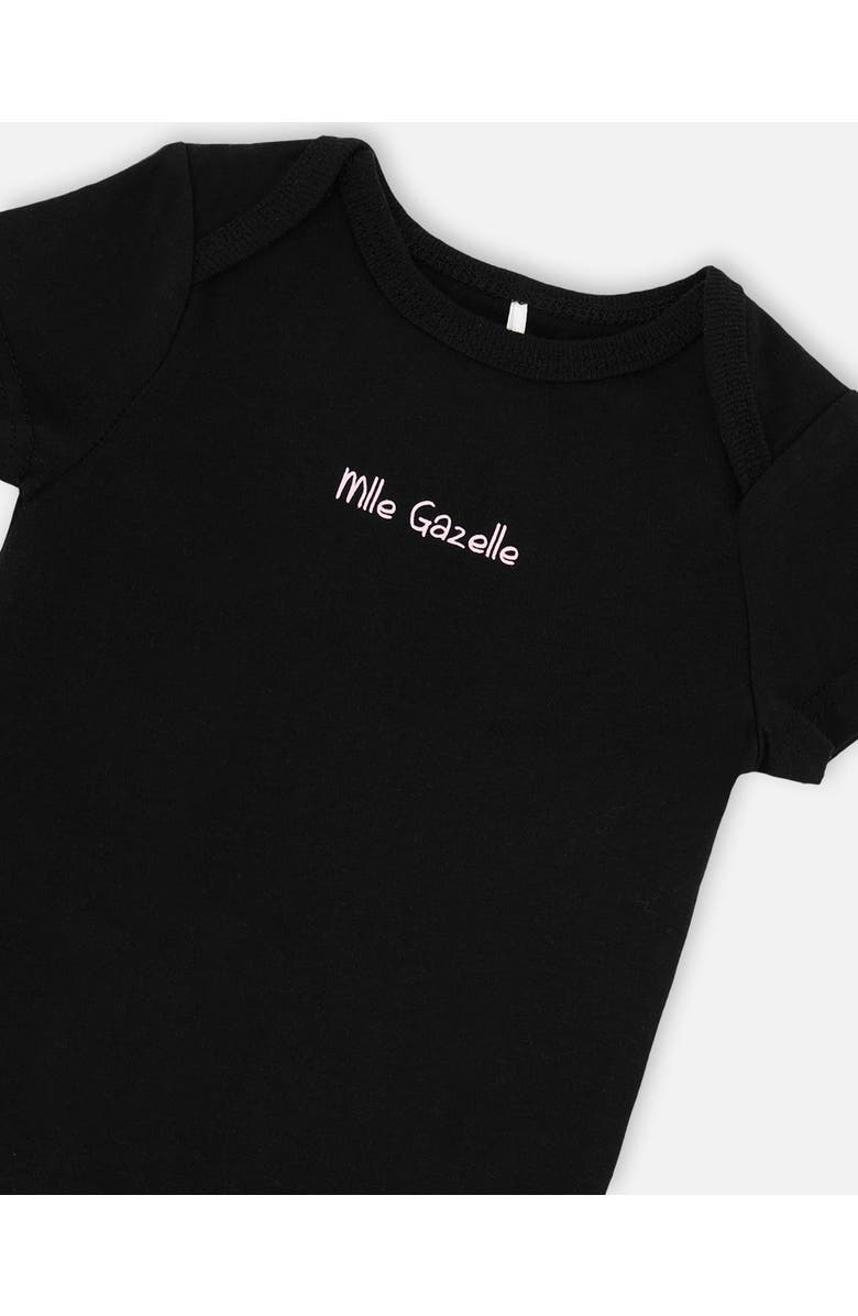 Deux par Deux Evolutive Organic Cotton Jersey Printed Message Bodysuit, Alternate, color, Black