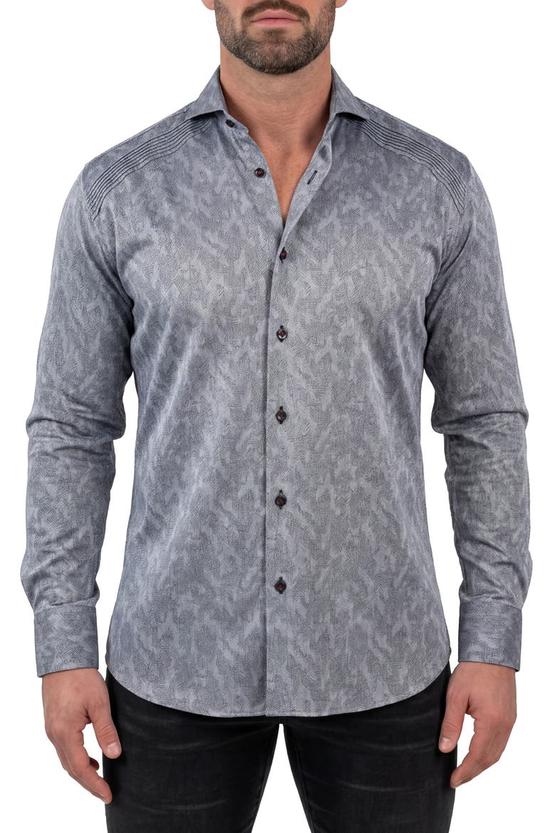 Pintuck Textured Cotton Button Up Shirt, Main, color, GREY